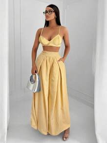 SHEIN SXY 2 件套极简性感条纹吊带背心和裤子通勤装