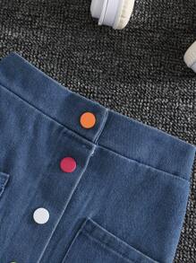 SHEIN 2pcs/Set Girls Cartoon Pattern Casual Streetwear Long Sleeve T-Shirt And Denim Skirt Set, Spring/Summer