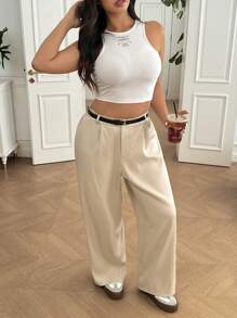SHEIN EZwear Pantalones casuales rectos y holgados de talla grande - Albaricoque - Ver 6