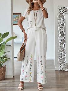 EMERY ROSE Women 2pcs/Set Printed Casual & Fashionable Daily Wear Sets