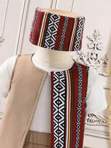 Baby Boy Minimalist Fashion Sleeveless Top And Shorts 2 Pieces Set, Casual Everyday Wear - Khaki - View 4