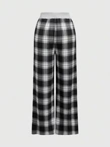ROMWE Grunge Punk Dark Gothic Plaid Waistband Casual Lounge Pants - Black - View 2