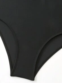 SHEIN Summer 1pc Women's Plain Zipper One Piece Swimsuit, Casual Beach Vacation - Black - View 7