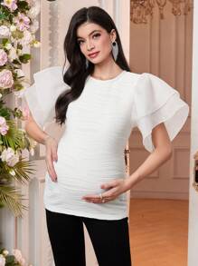 SHEIN Maternity Casual Plain T-Shirt, Minimalist & Fashionable For Daily Wear - White - View 7
