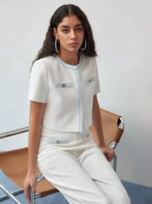 MOTF STUDIO CONTRAST BINDING BOXY JACKET - White - View 6