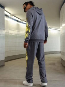 PAVTROS Men's Letter Print Long Sleeve Hoodie And Sweatpants Baseball Set - Grey - View 2