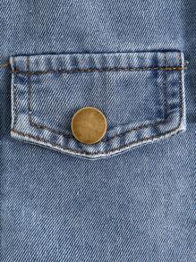 SHEIN Tween Girl Light Wash Casual Elegant Short Sleeve Denim Blouse With Sleeve Splicing Design & Pink Velvet Bow Decor, And Elastic Waist Pleated Long Denim Skirt Outfit, Simple Fashion Versatile Design For Daily Wear - Light Wash - View 6