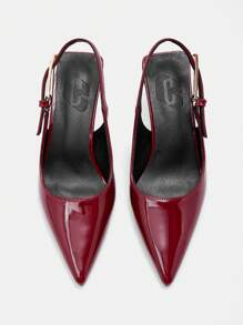 CUCCOO CURVES 女士宽版优雅尖头婚礼高跟鞋 - 酒紅色 - 查看 7