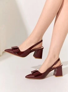 CUCCOO CHICEST Wine Red Bowknot Strap Thick Heel Pumps, Elegant & Fashion, For Work, Dating, Wedding, Party, Holiday, Valentine's Day Spring Break Easter Prom Heels