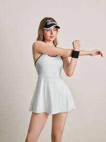 CourtClass Women's Contrast Trim Halter Mini Sport Dress - White - View 1
