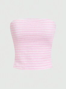 SHEIN Essnce 女士无袖修身条纹休闲抹胸，日常穿着 - 彩色 - 查看 7