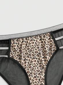 ROMWE Grunge Punk 1 pieza Ropa interior de tela de PU con estampado de leopardo, de cintura elástica en tono negro punk plateado