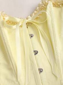 Sweetra Nueva blusa con hombros descubiertos, volantes frontales y lazo en la cintura - Amarillo - Ver 3