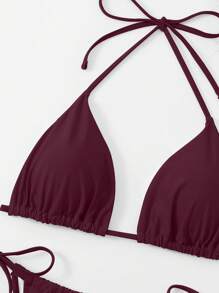 SHEIN Swim Curve 2 pezzi Costume da bagno in tinta unita da donna Plus Size, Bikini con laccetti e collo alto, Sexy e alla moda, Per vacanze e tempo libero