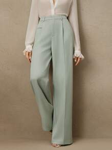 Anewsta Plain Elegant Sophisticated Office Lady Style Straight Leg Pants, Suitable For Vacation And New Year's Outfits - Mint Green - View 1
