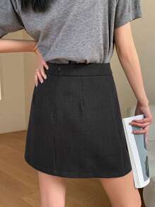 DAZY Women's Solid-Color Figure-Hugging Pleated Elegant Summer Mini Skirt - Grey - View 2