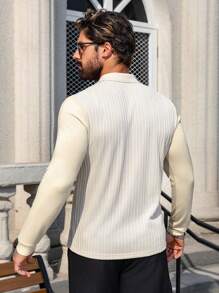 Manfinity Homme Men Casual Colorblock Patchwork Long Sleeve Polo Shirt, Fall - Apricot - View 2