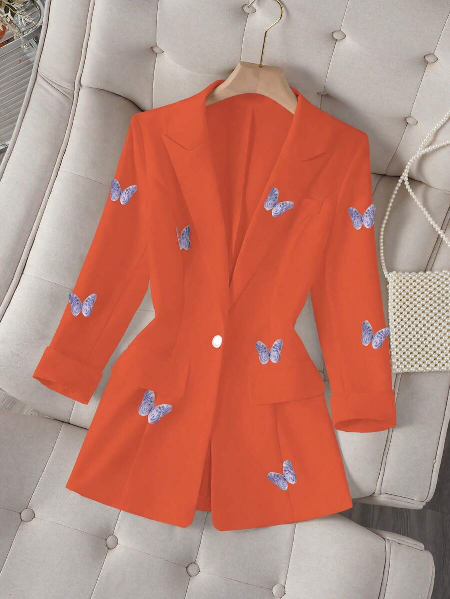 Chiquease Fashion Commuter Butterfly Decorated Blazer - Orange - View 1