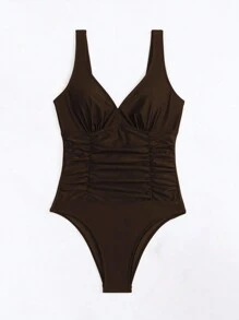 Swim Basics Costume da bagno intero monocolore casual senza schienale, adatto per vacanze al mare