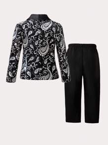 Young Boy 银色印花西装外套，纯色裤子