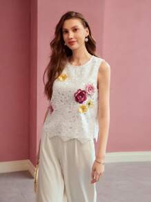 MOTF PREMIUM FLORAL EMBROIDERY SLEEVELESS BLOUSE,SPRING/SUMMER - White - View 8