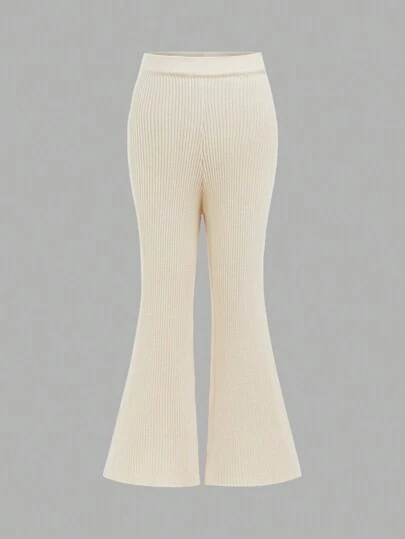 少女纯色合身喇叭针织裤