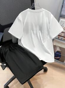 SHEIN 2pcs/Set Tween Boy Casual Street Graffiti Bear & Letter Print Crew Neck Short Sleeve T-Shirt And Pants Set, Suitable For Commute, School, Casual, Sports, Suitable For Spring And Summer, Party - Purple - View 2