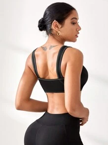 SHEIN Women's Simple Wide Strap Sports Bra, Casual Wear - Black - View 2
