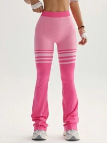 Easithlete Women Solid Color Splice Simple Fitted Sports Pants, Casual Everyday Wear