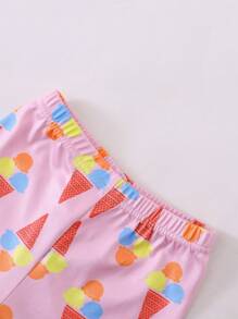 Set de 2 piezas de pijama para niña con body de manga corta y shorts con estampado de helado - Rosa - Ver 8