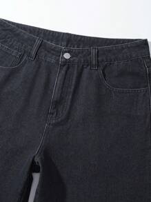 ROMWE MEN Goth 男士哥特式十字设计口袋宽松休闲牛仔裤，万圣节 - 黑色 - 查看 4