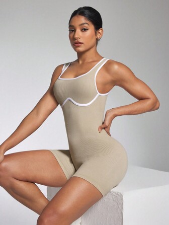 Gameset SHEIN Sport Women's Spaghetti Strap Romper With Peach Butt Lifting Effect, Backless Activewear, Pilates Leotard For Airborne Yoga, New Design