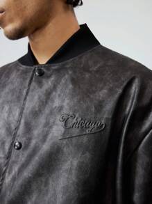 ROMWE MEN Grunge Punk Men's Retro Letter Embossed Bomber Jacket
