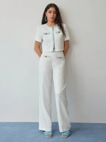 MOTF STUDIO CONTRAST BINDING TAILORED SUIT PANTS