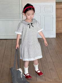 DAZY Young Girl Color Block Trim Short Sleeve Casual Dress
