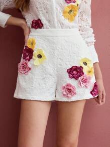 MOTF PREMIUM FLORAL EMBROIDERY SLANT POCKET SHORTS,SPRING/SUMMER - White - View 7