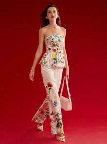 MOTF PREMIUM FLORAL PRINT FLARE LEG SUIT PANTS,SPRING/SUMMER - Multicolor - View 8