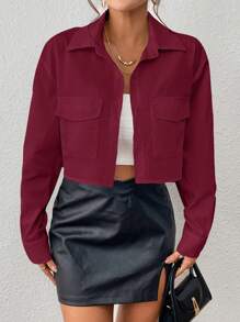 GENKIRA Solid Color Long Sleeve Casual Shirt, Simple & Fashionable For Daily Wear - Red - View 3