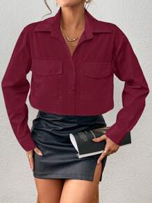 GENKIRA Solid Color Long Sleeve Casual Shirt, Simple & Fashionable For Daily Wear - Red - View 5