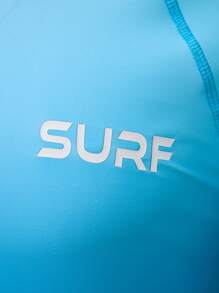 Manfinity Swimmode Men's Letter Print Raglan Sleeve Long Sleeve Surf T-Shirt,Hawaiian - Multicolor - View 3