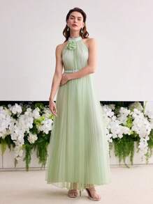 MOTF Soiréza ROBE FLUIDE DE CONTRASTE EN MAILLE FLORALE STÉRÉO