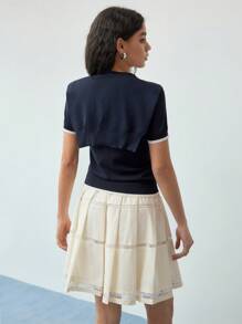 MOTF STUDIO CONTRAST TRIM V NECK KNIT TOP - Blue - View 4