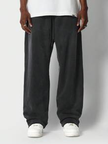 SUMWON Logo Print Sweatpants Comfortable Loose Fit Athletic Pants French Terry Cotton Jogger Style Classic Graphics Winter Workout Loungewear Streetwear - Black - View 4