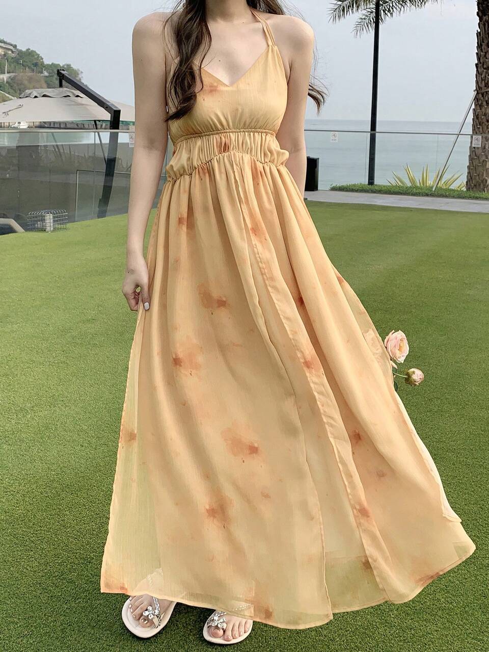 Women Flowy Vacation Beach Midi Long Dress, Casual & Fashionable For Daily Wear Floral Cruise Outfit For Women