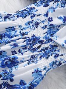 Sparklyn Đầm thường ngày tay ngắn in họa tiết hoa cho bé gái tuổi teen - Màu xanh lam - Xem 5