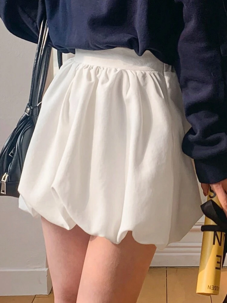 Women's Solid Color Pleated Simple Casual Bubble Skirt, Tulip Hem Skirt