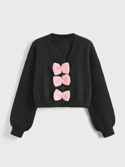 Kawaii Cardigan femme décoré d'un joli nœud papillon 3D