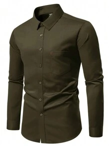 Calvornis Men's Casual Solid Color Long Sleeve Shirt,Men's Business Casual Matching Button-Down Long-Sleeved Shirt, Suitable For Daily Commuting,Streetwear, Travel, Daily Wear Husband And Boyfriend Gifts For Friends, Fall