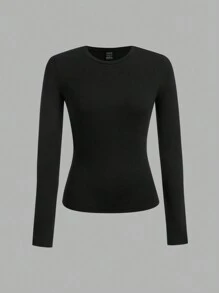 SHEIN EZwear Set de 3 camisetas de manga larga de cuello redondo, ajustadas y casuales, para mujer de talla grande, adecuadas para otoño/invierno