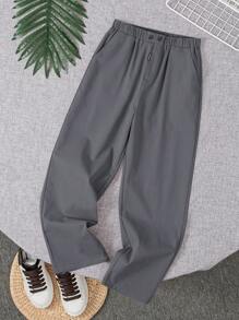 Tween Boys' Casual Solid Color Woven Relaxed Fit Pants - Grey - View 6